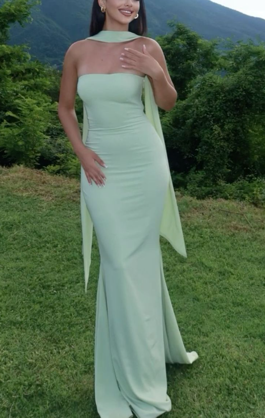 Unique Sage Green Satin Mermaid Evening Dress Sexy Prom Dress