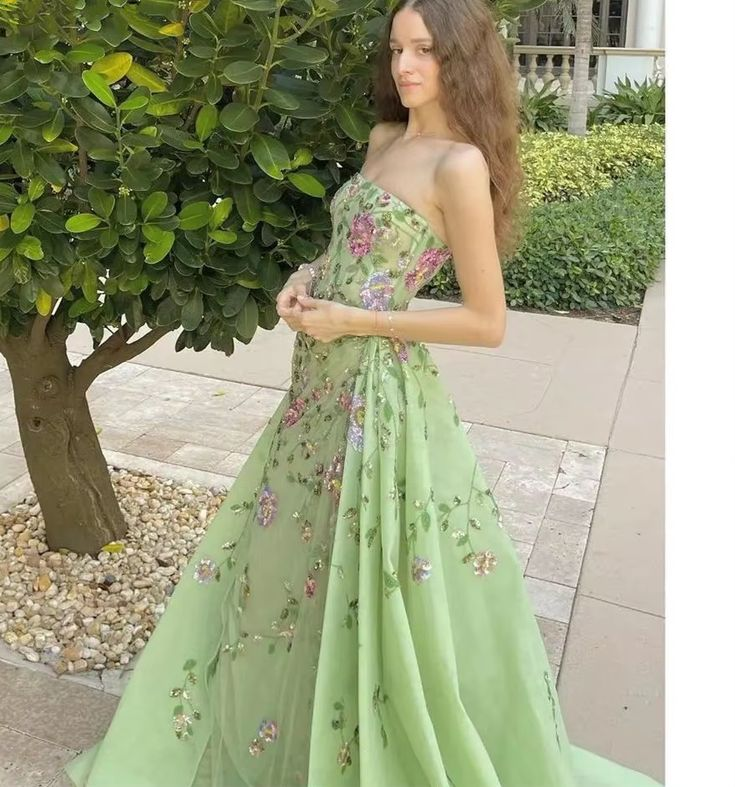 Gorgeous Strapless Green Evening Dress Formal Prom Party Dress
