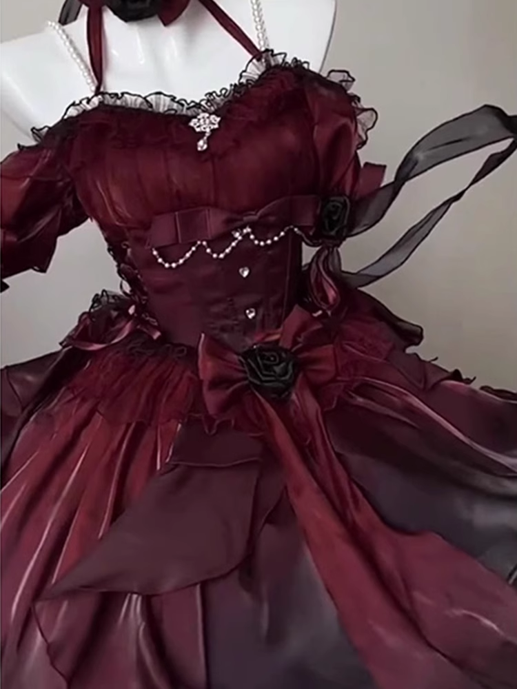 Chic High Low Halter Burgundy Organza Party Dresses Birthday Outfits