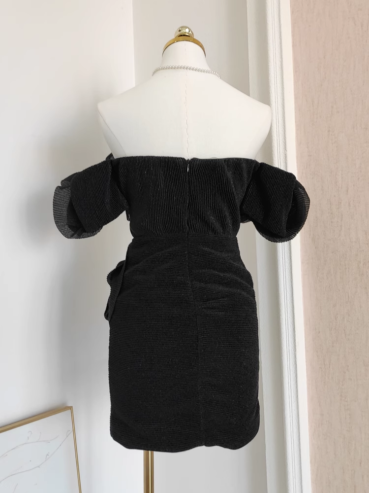 Cute A line Off The Shoulder Black Party Dress Short Birthday Dresses With BEads