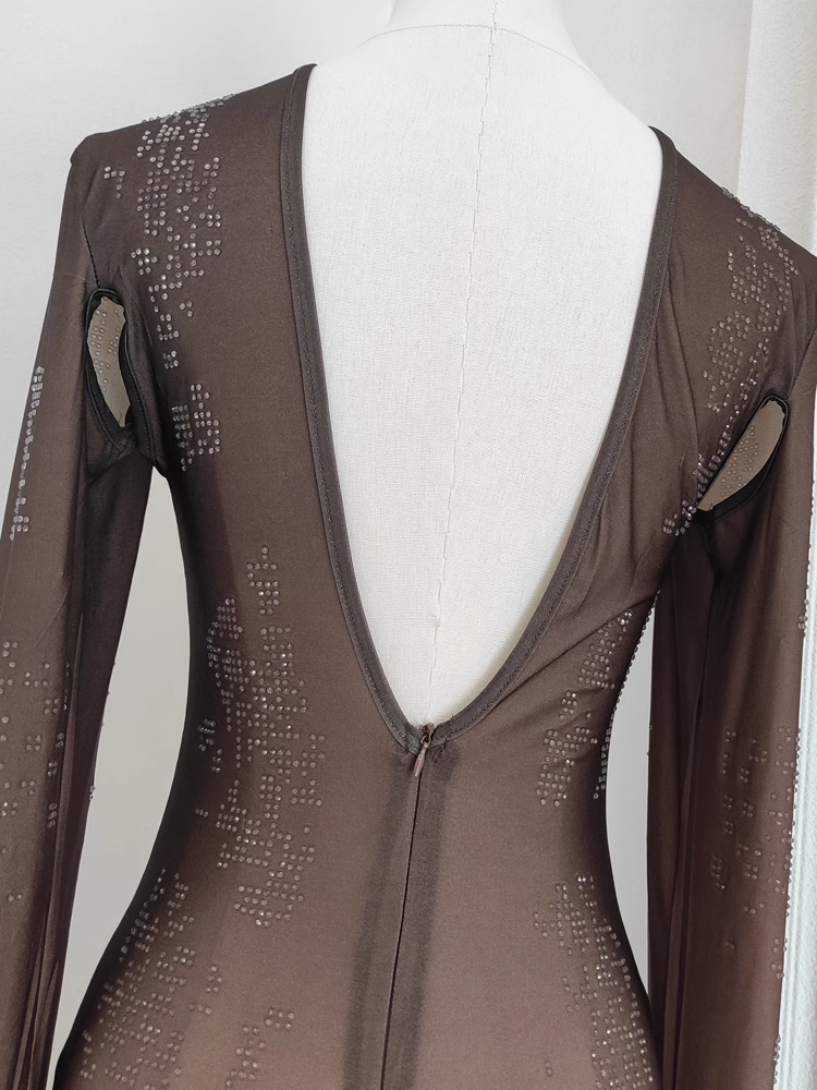 Sexy Sheath Scoop Long Sleeves Ombre Brown Party Dress Holiday Birthday Dresses For Women