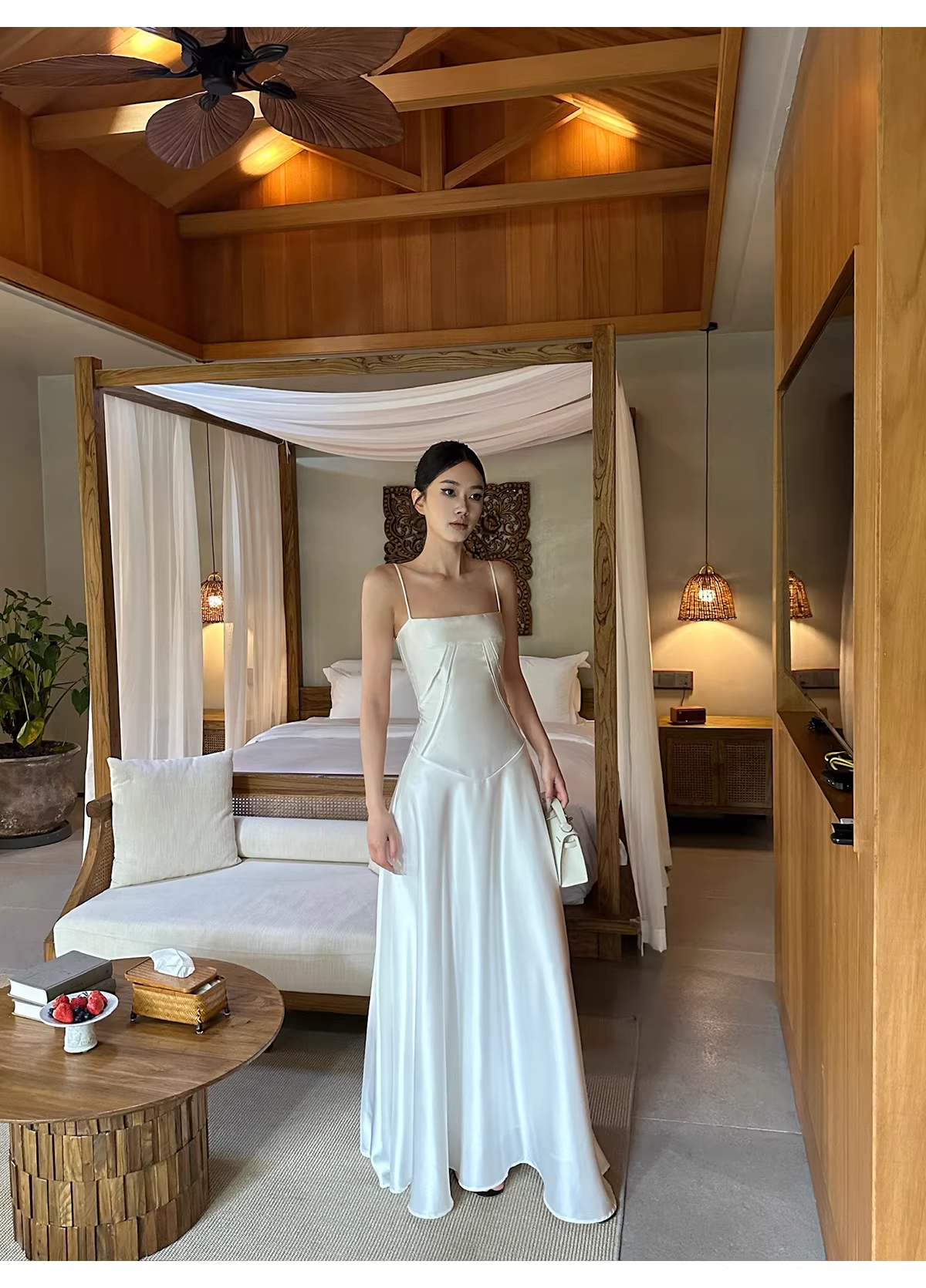 Classy Spaghetti Straps White Satin A Line Long Birthday Evening Dress Formal Wedding Guest Dress