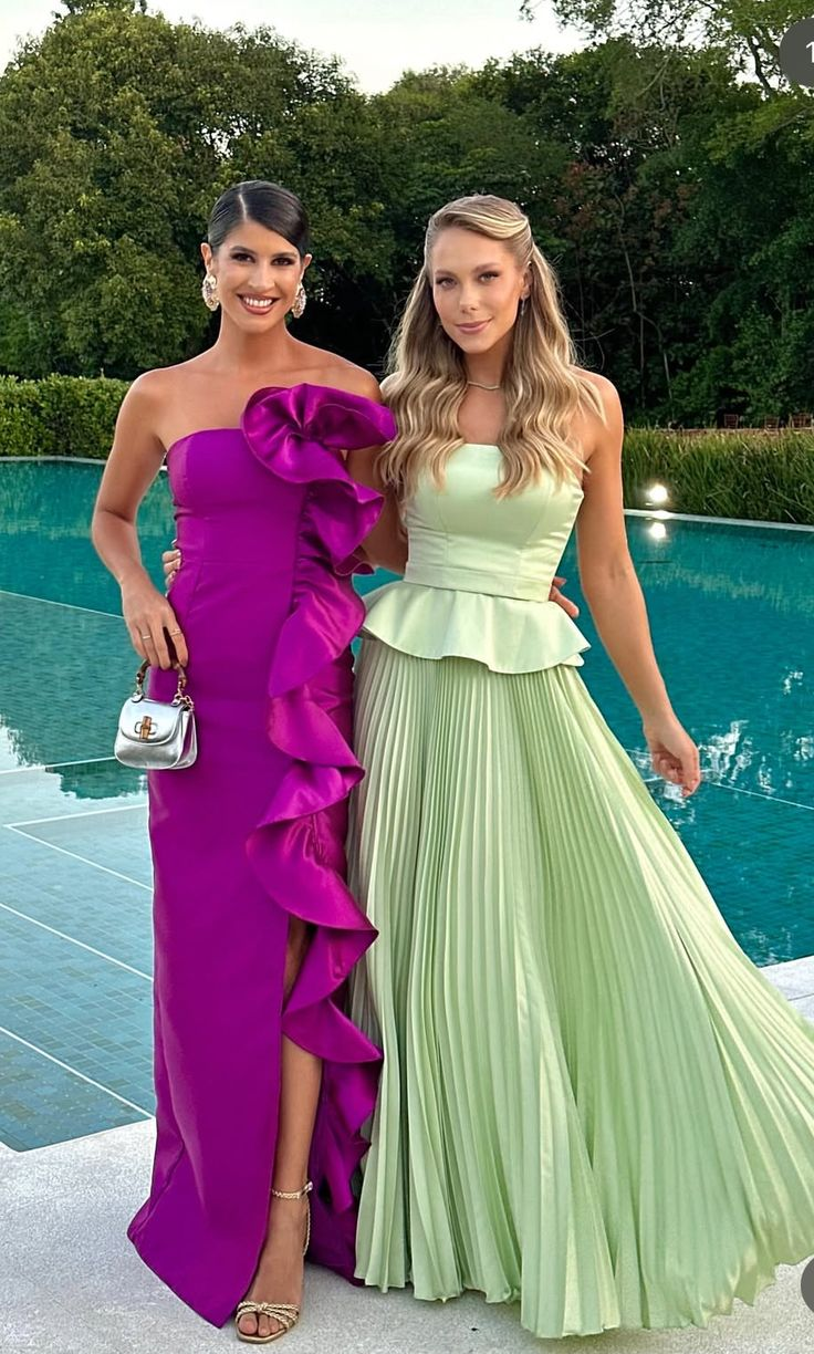 Cute Light Green Strapless Satin Chiffon Pleated Long Party Dress Formal Wedding Guest Dress