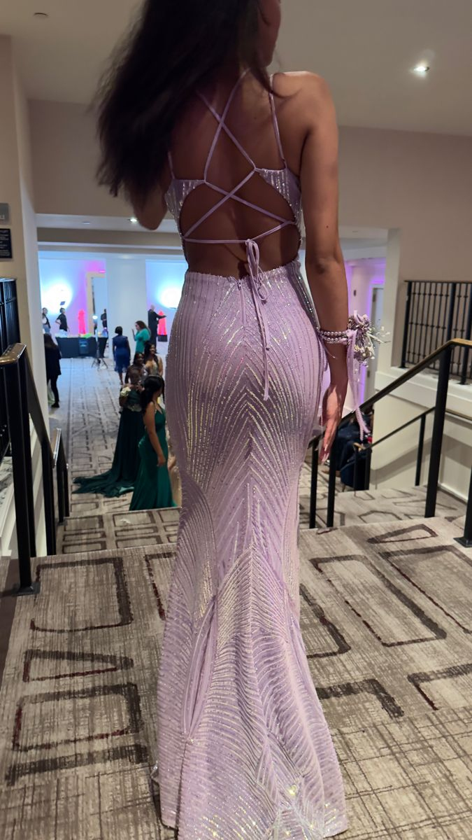 Luxury Lilac Spaghetti Straps Vneck Backless Evening Dress Mermaid Party Prom Dress