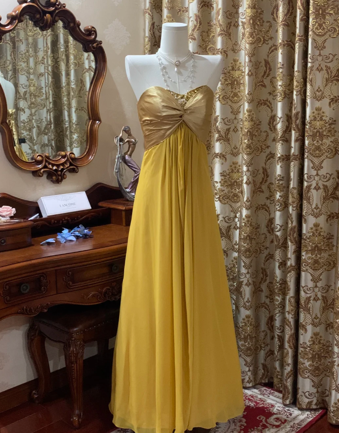 Stylish Strapless Beaded Satin Chiffon Long Wedding Guest Dress Formal Birthday Party Dress
