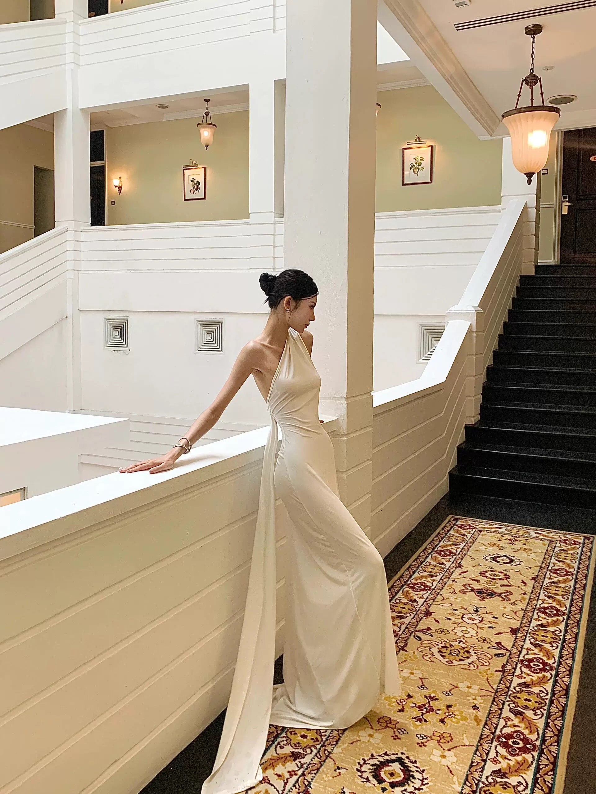 Mermaid One Shoulder Floor-length Sleeveless White Long Prom Dresses