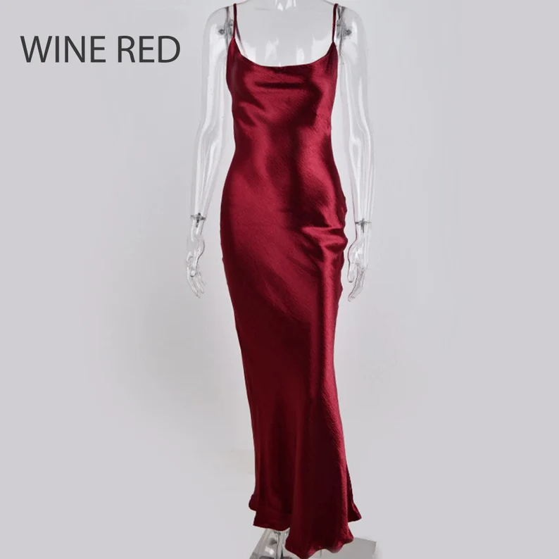 Glossy Open Back Shiny Backless Satin Prom Dress Elegant Cowl Neckline Party Ruched Side Women Midi Dress