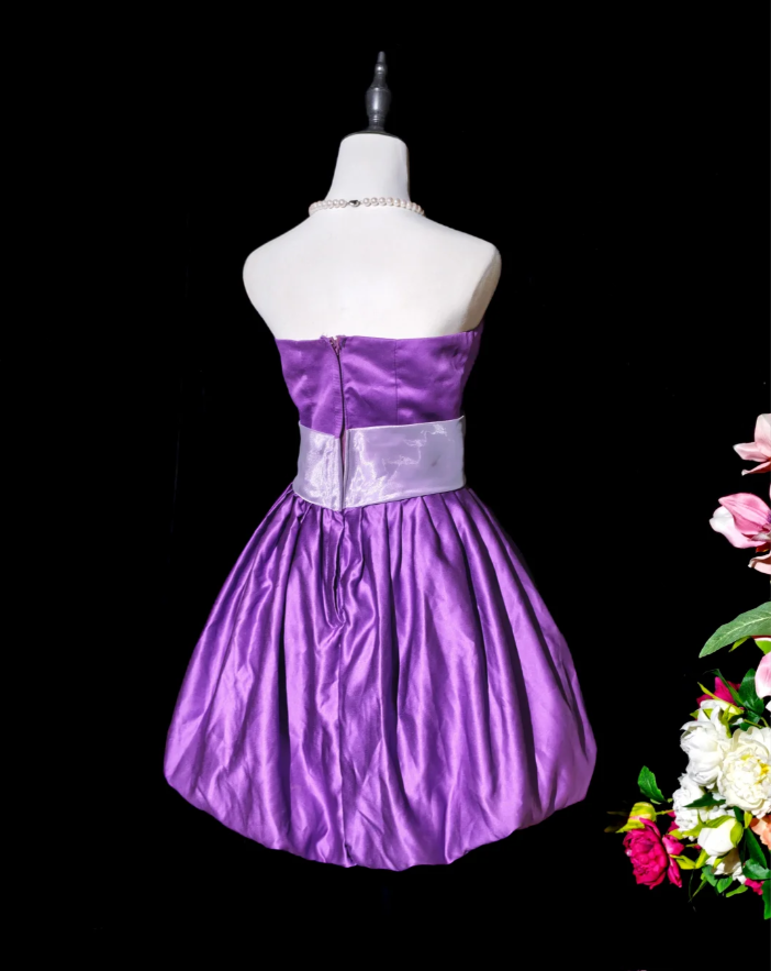 Fashion Purple Strapless Satin A Line Short Graduation Homecoming Dress Birthday Dress With Bow