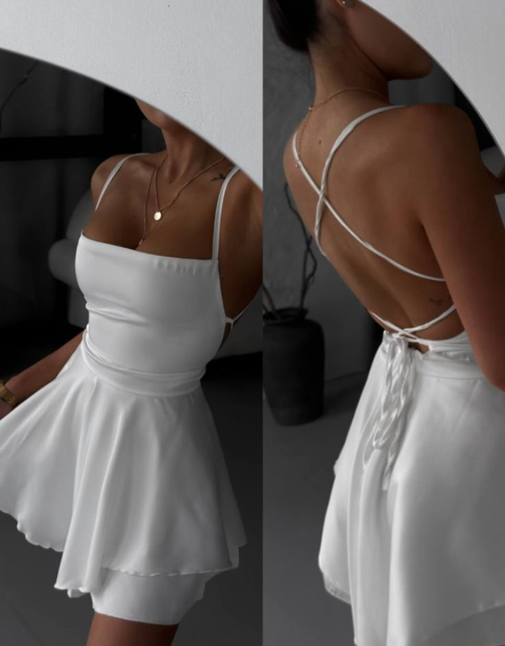 Sexy White Spaghetti Straps Backless Short Cocktail Dress Formal 7th Grade Homecoming Dress
