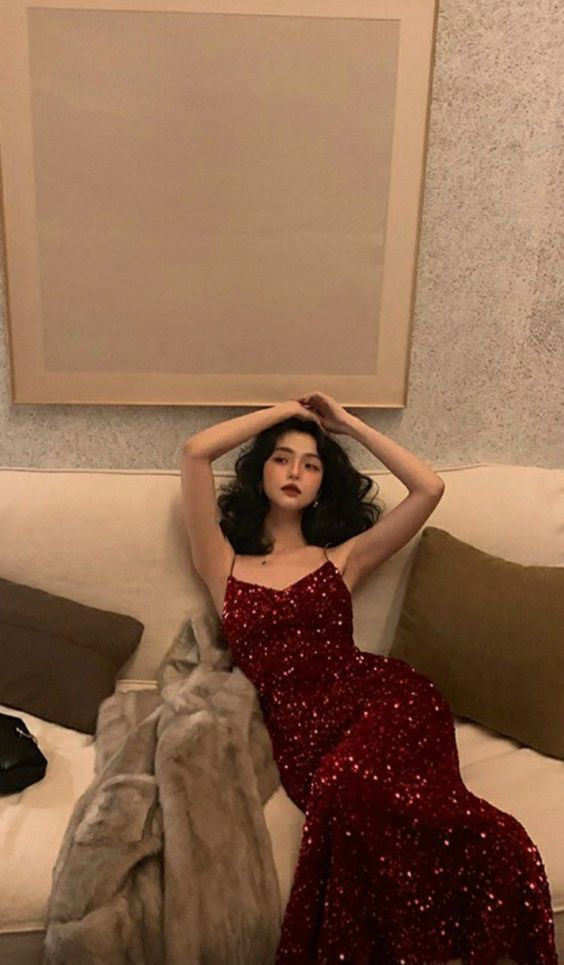 Sexy Mermaid Red Sequin Red Evening Dresses