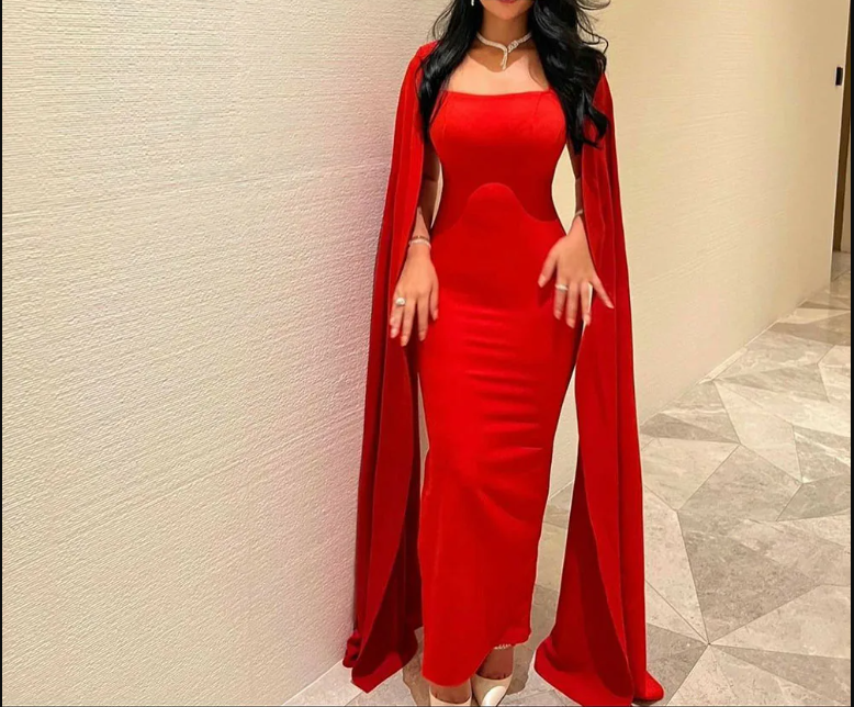 Red Satin Mermaid Evening Dress Saudi Arabia Prom Dresses