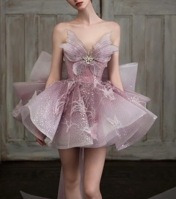 Pretty Purple Butterfly Organza Sequin A Line Formal Homecoming Dress 20th Birthday Outfits With Bow