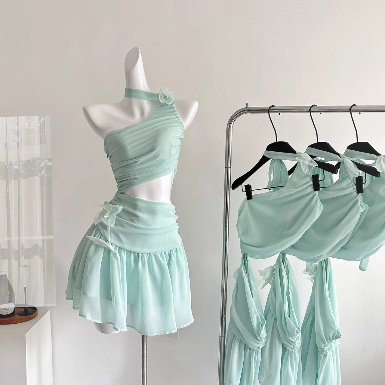 Sexy Green One Shoulder A Line Vacation Dress Mini Party Gown