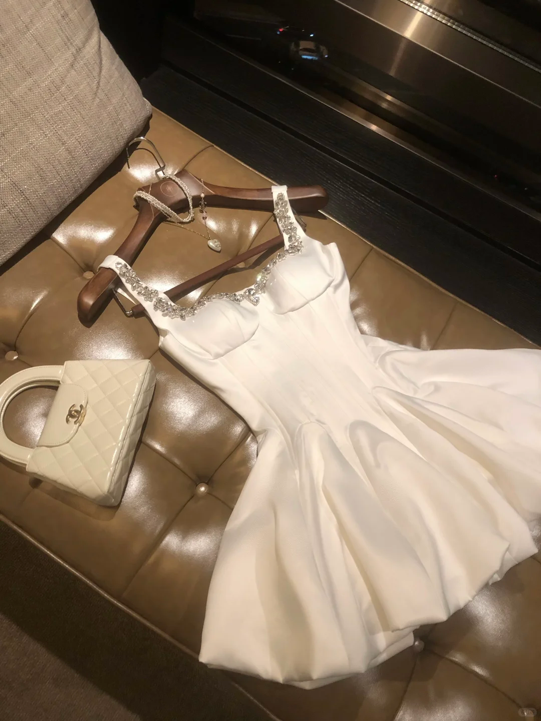 Classy White Satin Beaded A Line Short Birthday Outfits Homecoming Dress