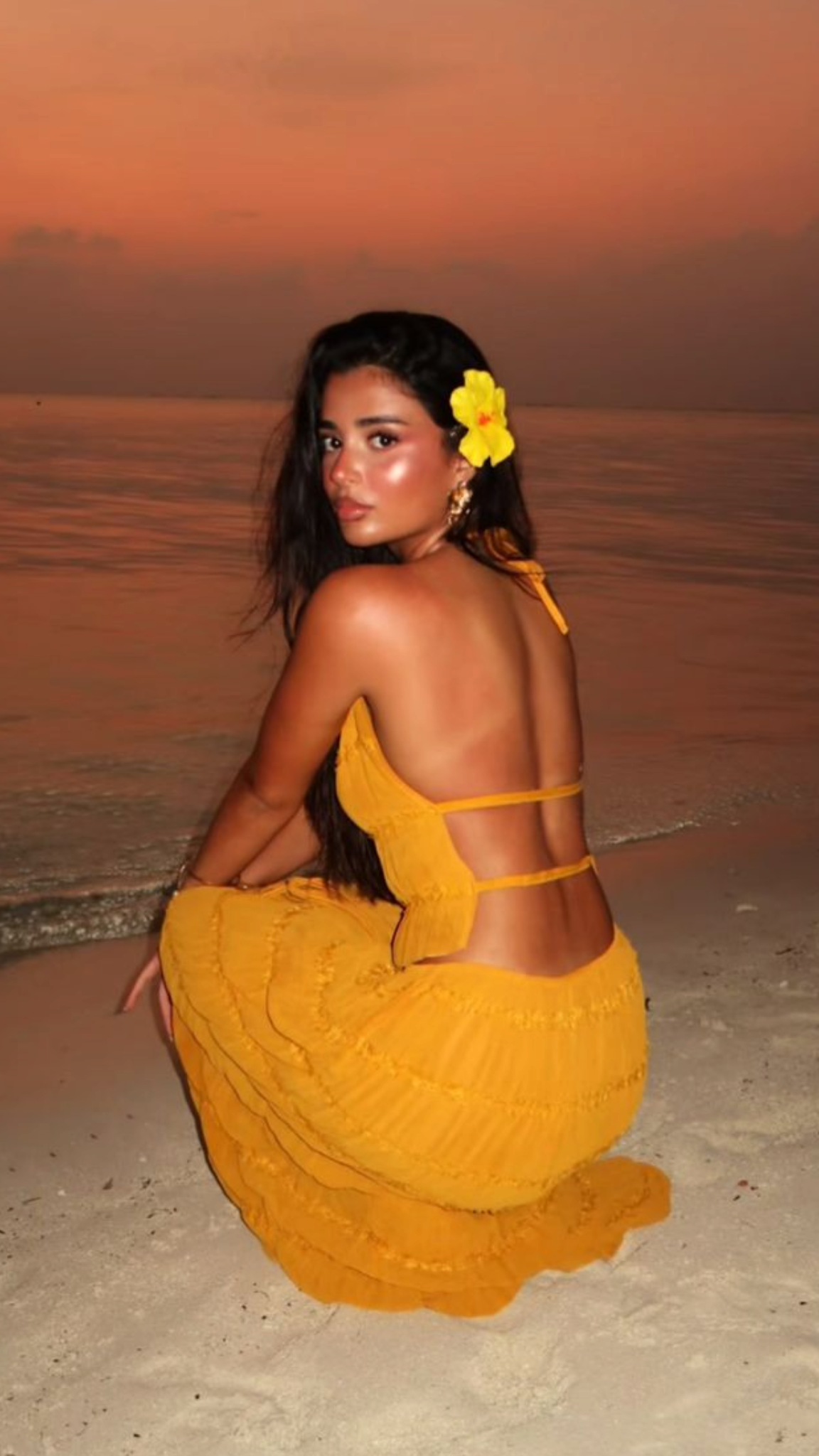 Sexy Halter Chiffon Backless Party Dress Orange Long Vacation Dresses Two Piece