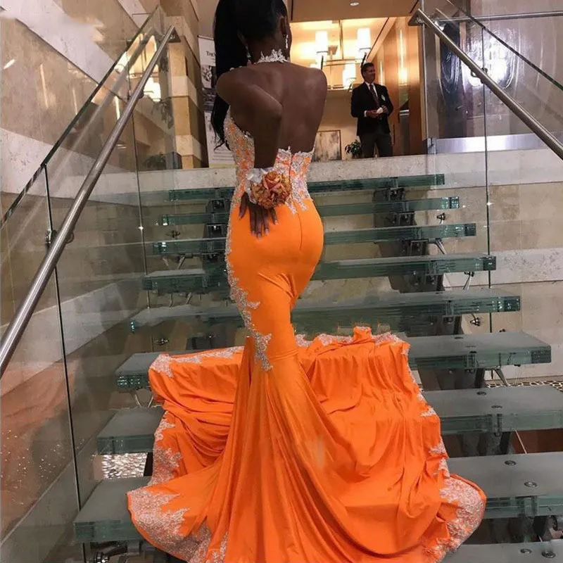 gorgeous mermaid orange prom dress for black girls