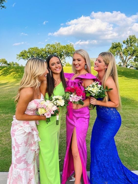 Modest Square Neckline Long Prom Dress With Slit, Evening Gown