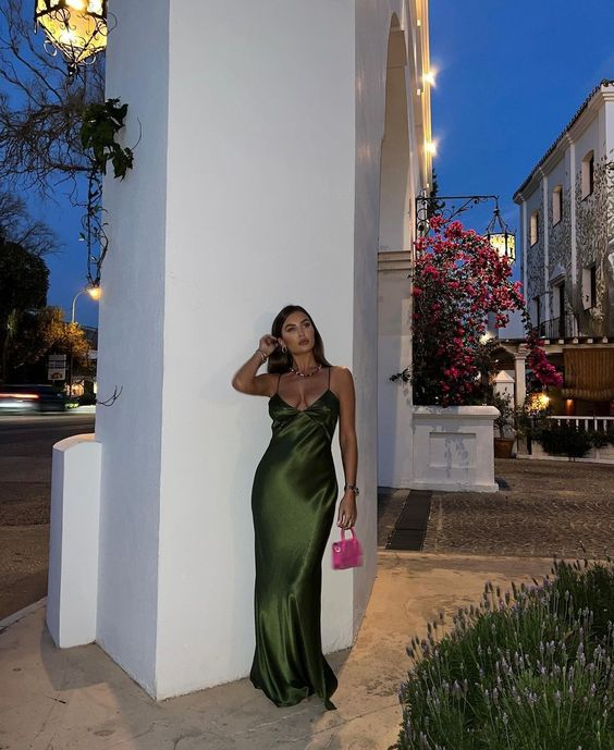Simple Green Spaghetti Straps Evening Dress