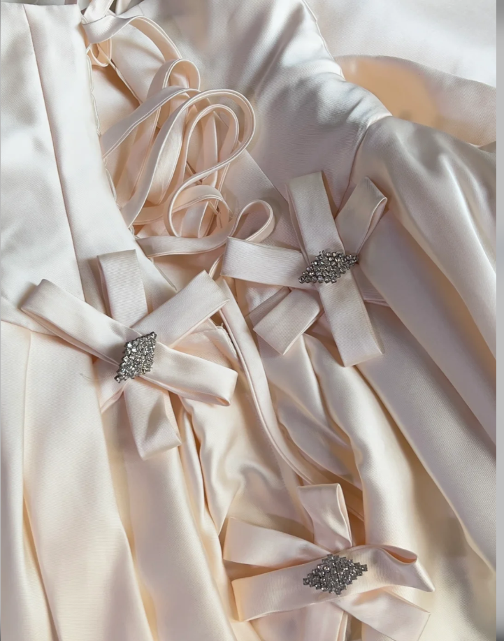 Cute Strapless Bow Satin Long Birthday Party Dress Evening Dress