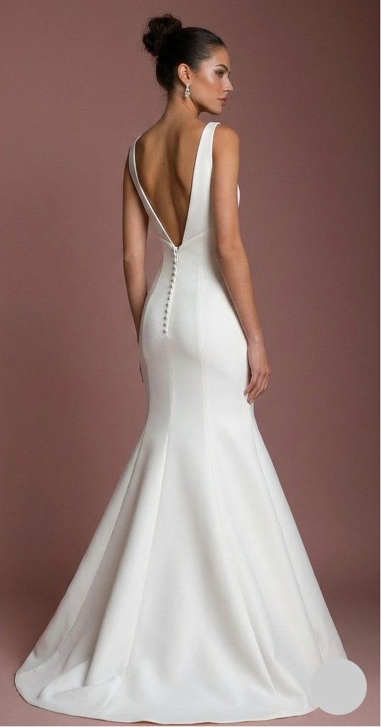 Elegant Mermaid Wedding Dress Short V-Neck Backless Satin Bridal