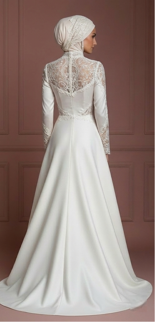 Elegant Palace Style Hijab Bridal Wedding Dress Modest Luxury Muslim