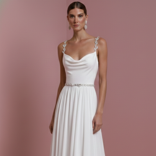 Empire Waist Wedding Dress Greek Long Chiffon Goddess Style