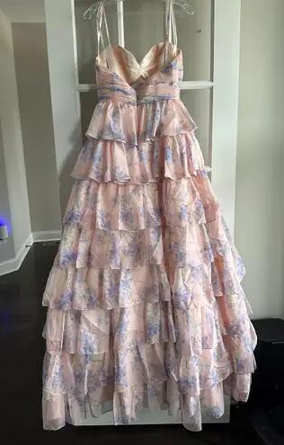Charming Ball Gown Long Strapless Ruffles Floral Long Prom Dress
