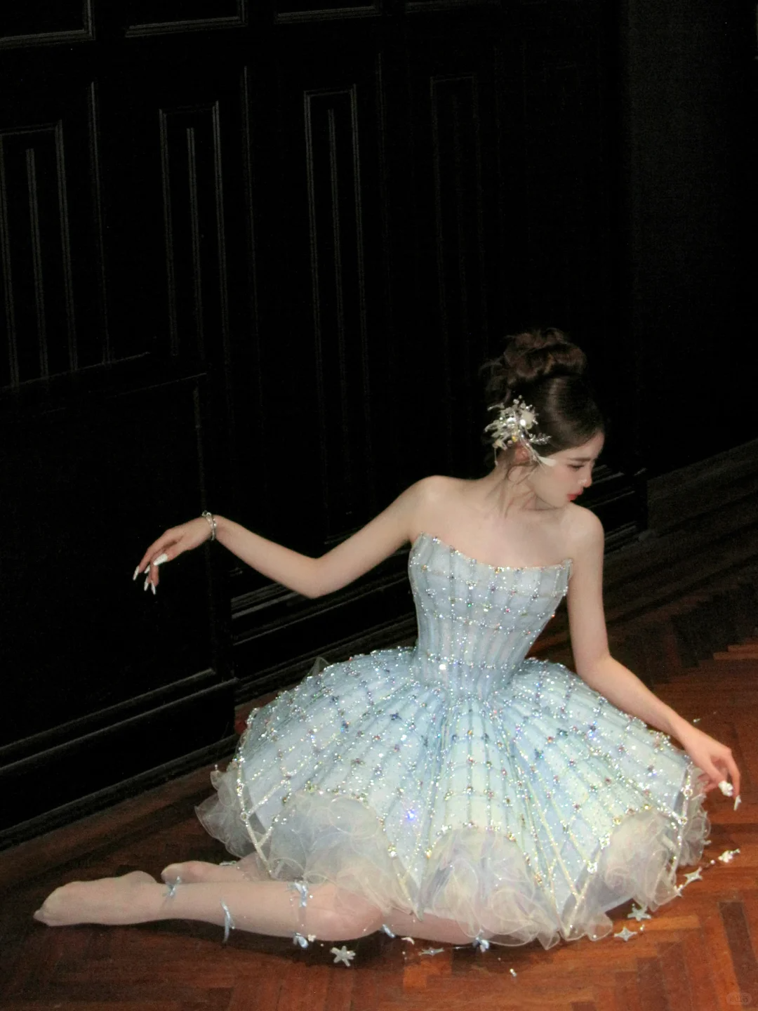 Glitter Blue Strapless Tulle Sequin Beaded A Line Short Homecoming Dress 18th Princess Birthday Outfits