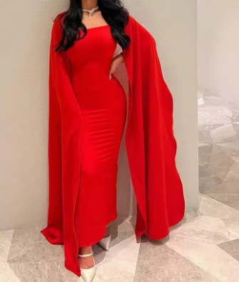 Red Satin Mermaid Evening Dress Saudi Arabia Prom Dresses