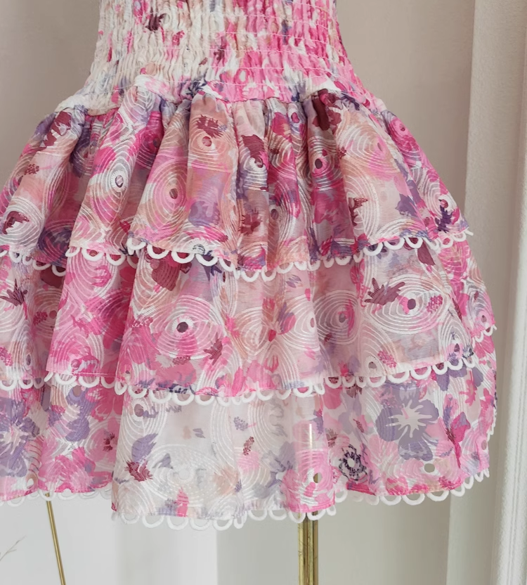 Cute A line Strapless Sleeveless Pink Floral Cocktail Dress Short Birthday Outfits