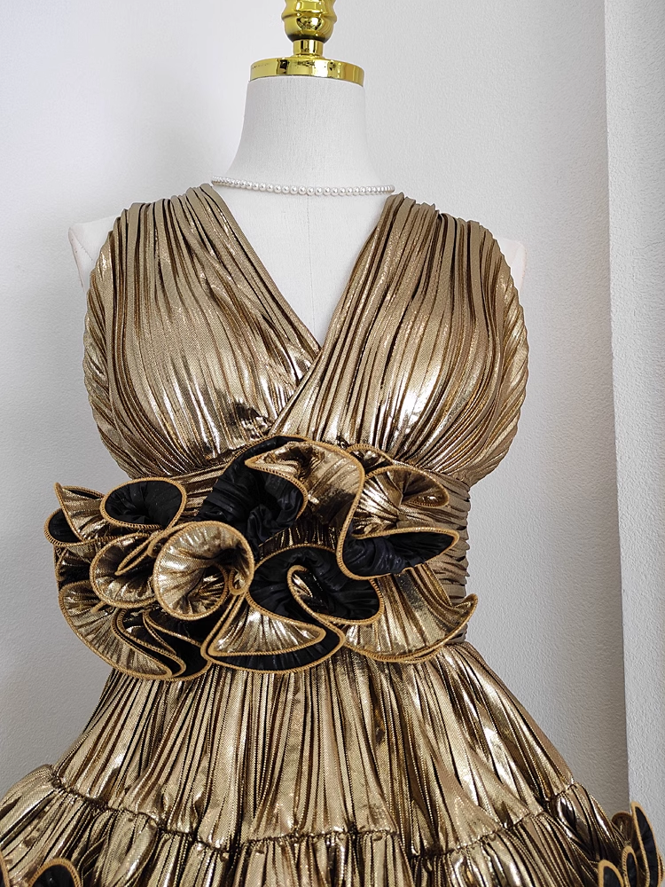 Chic Sheath V Neckline Gold Ruffles Long Prom Dresses Birthday Outfits