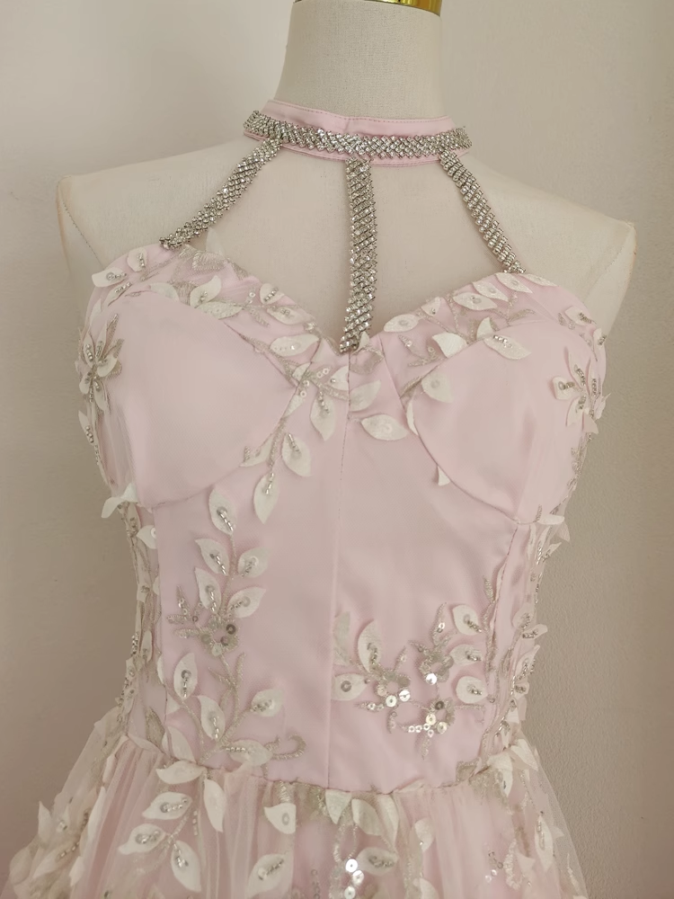 Sexy A line High Neckline Pink Tulle Dinner Party Dresses Birthday Outfits