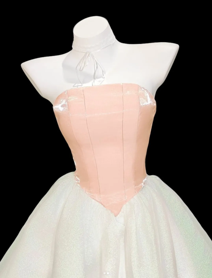 Cute Strapless Satin Tulle A Line Short 6th Grade Homecoming Dress Birthday Dress
