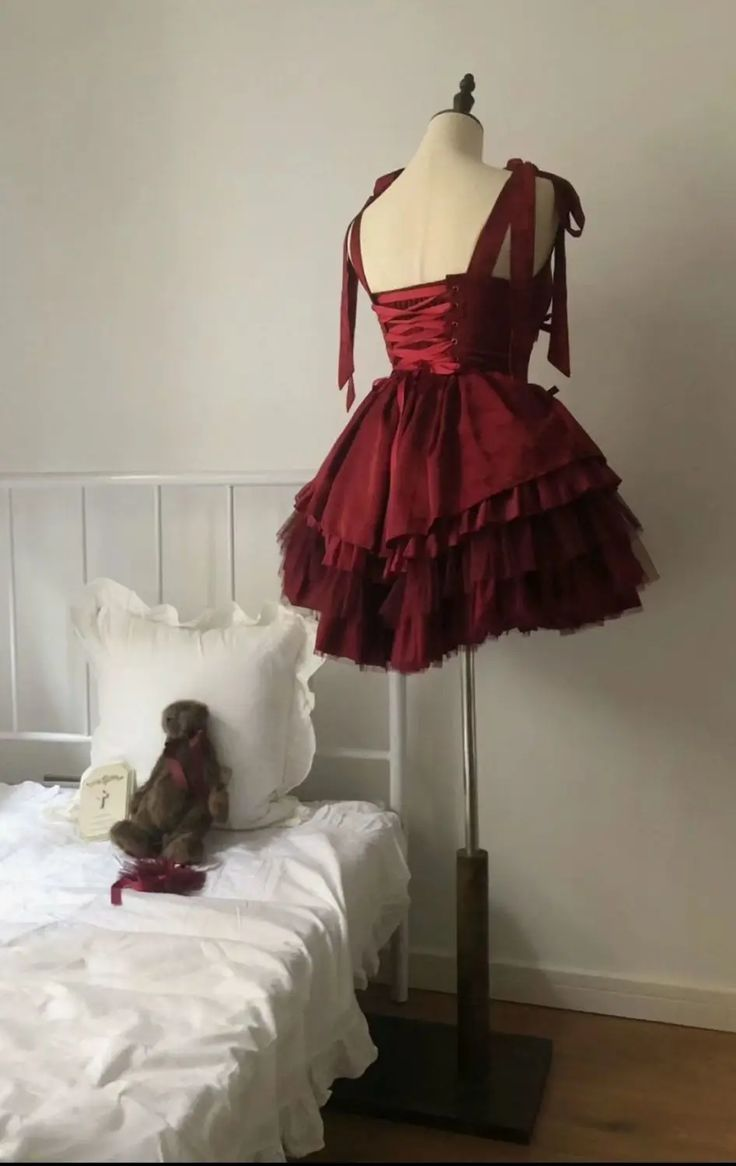 Vintage Burgundy Tulle Layered Bow Mini Birthday Outfits A Line Homecoming Dress