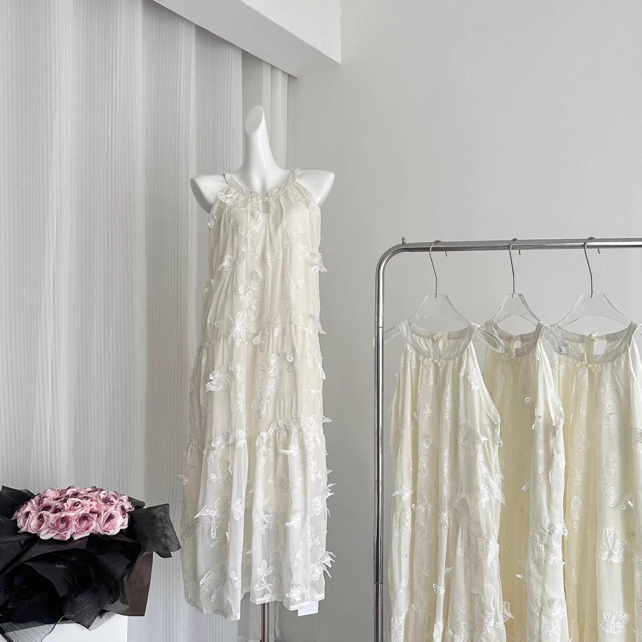 Cute A line Halter Ivory Lace Dress Holiday Dresses