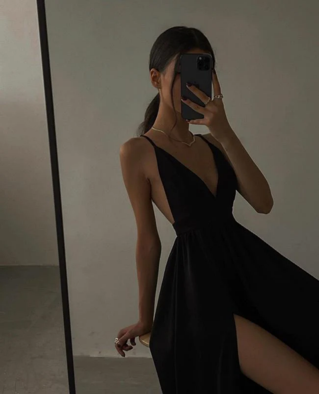 Spaghetti Straps Deep V Neck Long Prom Dress Backless Sexy Evening Dress