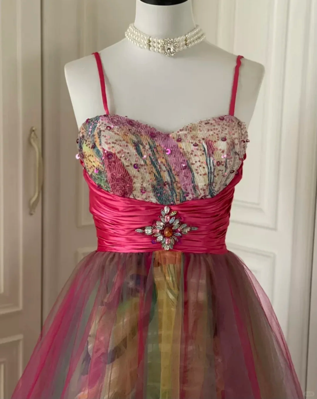 Vintage Spaghetti Straps Tulle Sequin Beaded Mini Homecoming Dress Party Dress