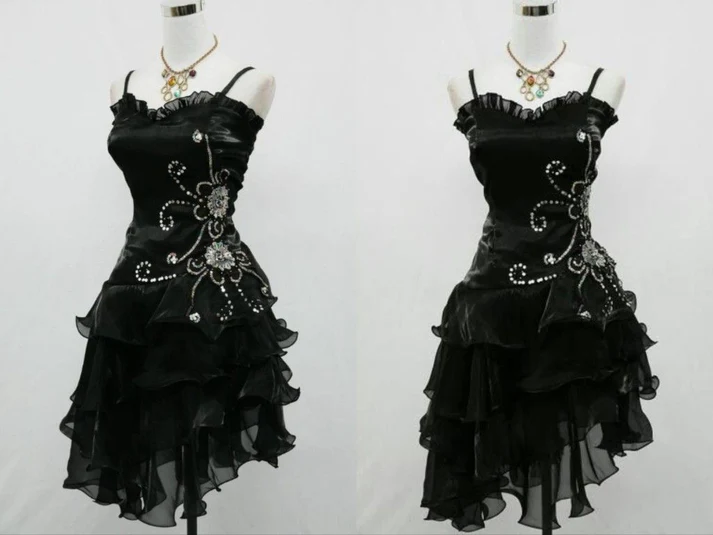 Sexy Straps Black Chiffon Beaded Cocktail Dress Homecoming Dress