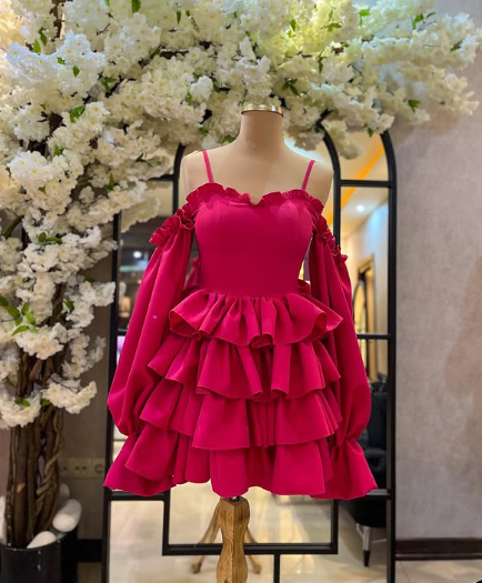 A-line Spaghetti Straps Tiered Homecoming Dress