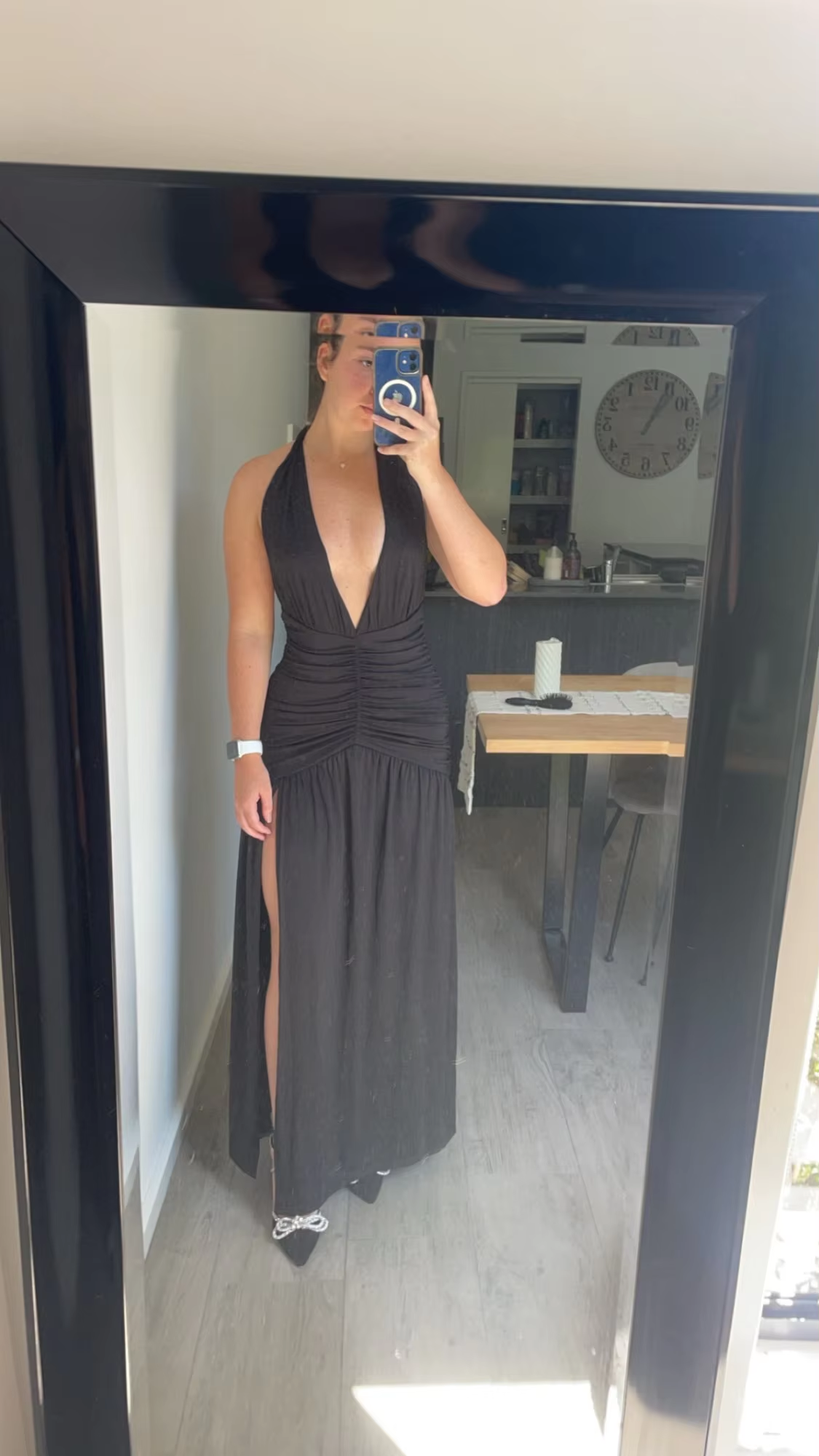 Sexy Halter Backless Party Evening Dress,Brown V Neck Slit Prom Dress