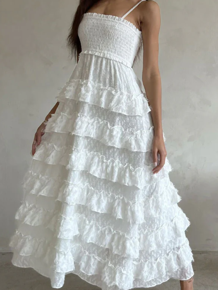 Classy A line Spaghetti Straps White Lace Long Evening Dress Prom Dresses