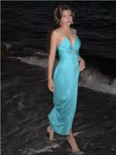 V Neck Blue Spaghetti Straps Party Prom Dress Sexy Evening Gown