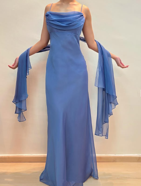 Simple Navy Blue Chiffon A Line Prom Dress,Long Party Evening Gown