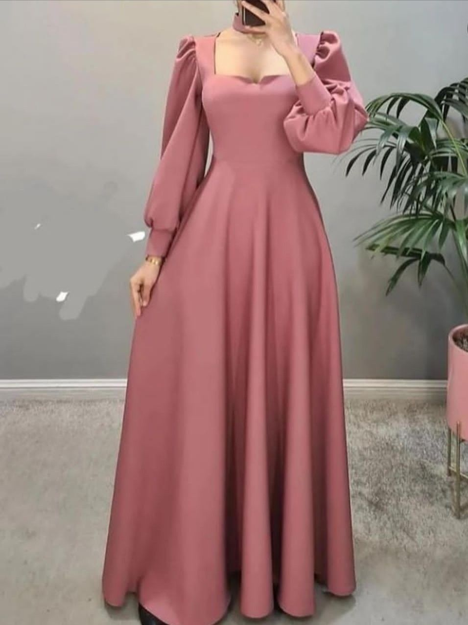 Vintage A-line Long Sleeves Satin Prom Dress