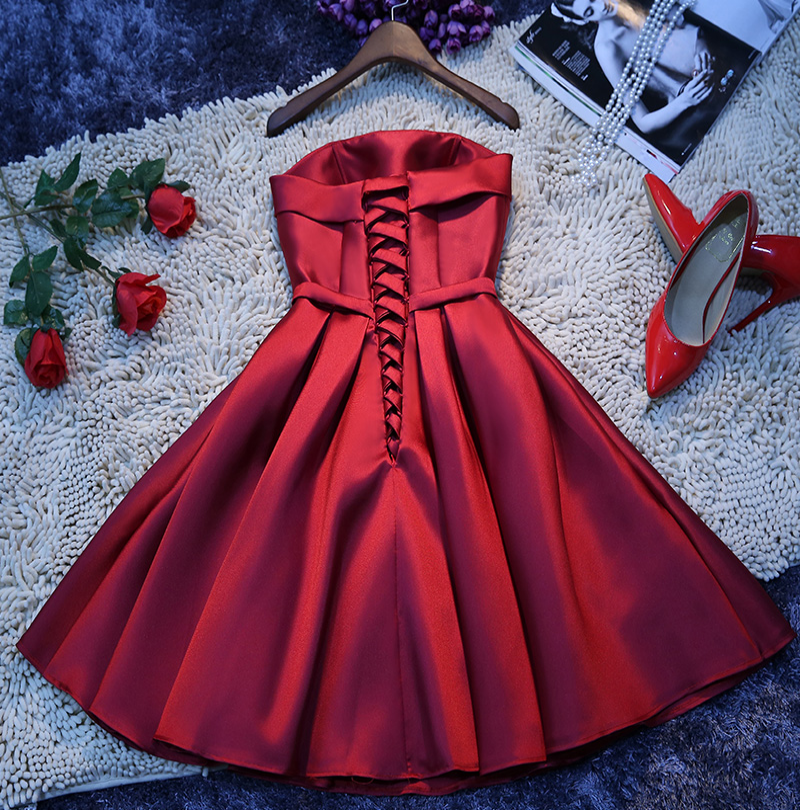 Strapless Satin Short Homecoming Dress Lace-up Back