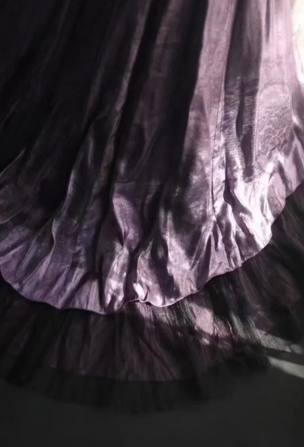 Unique One Shoulder Purple Satin Pleated Tulle Appliques Long Party Dress Birthday Prom Dress
