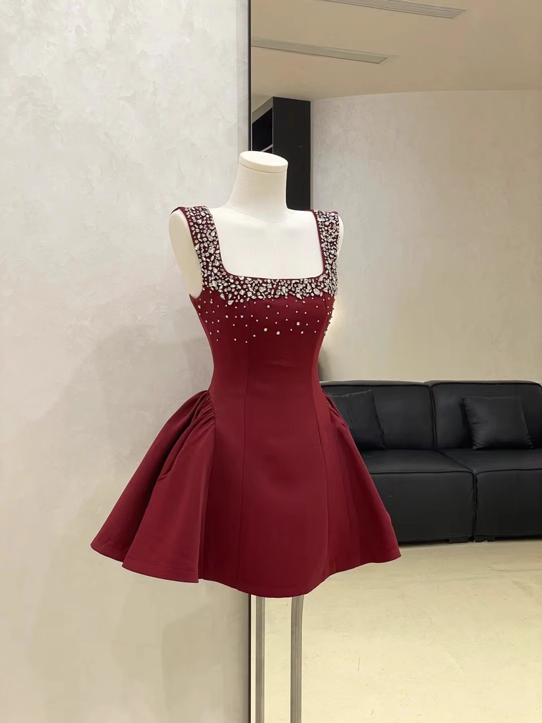 Sexy White Satin Beaded Square Neck A Line Birthday Outfits Vacation Dress