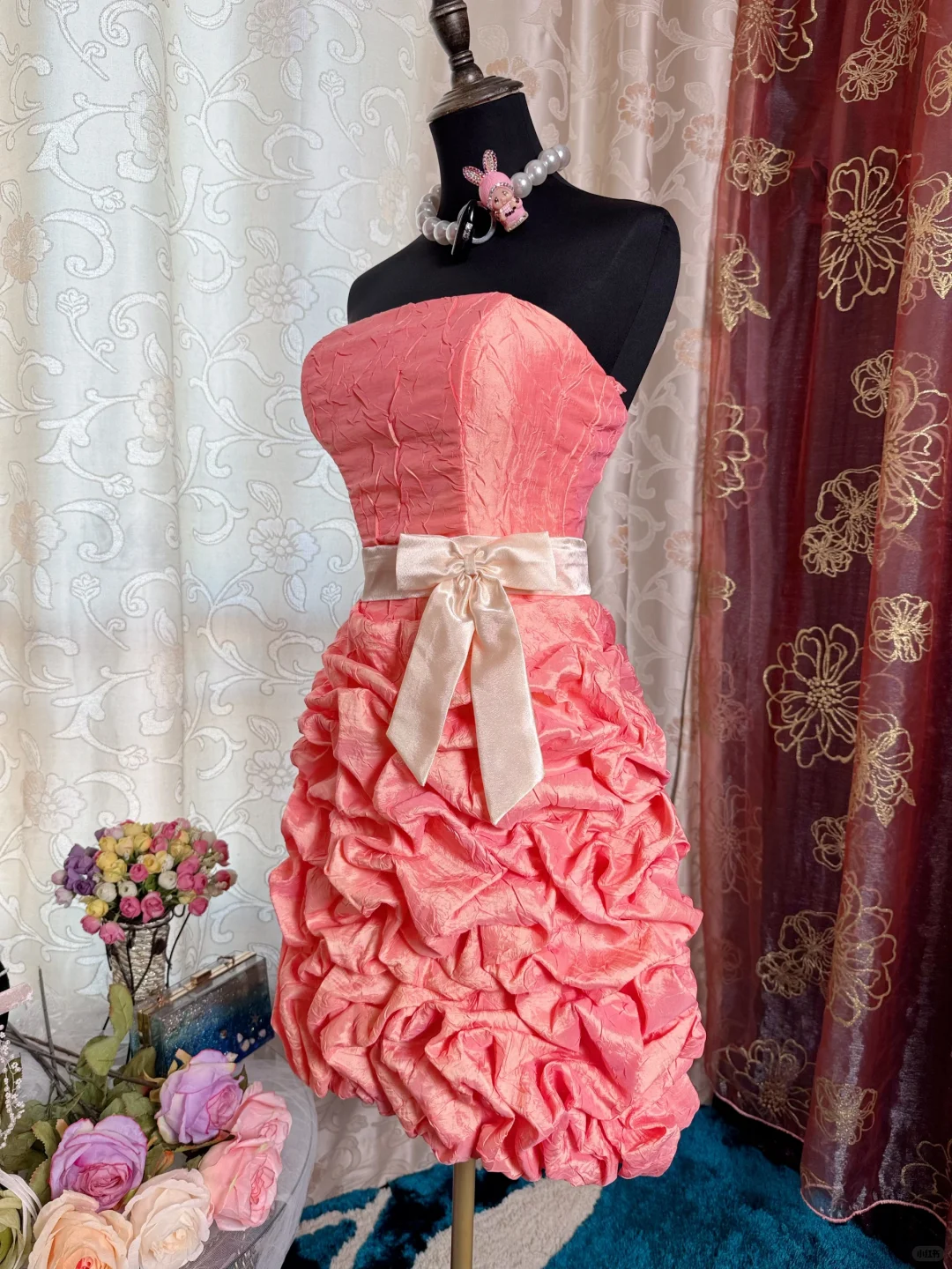 Classy Peach Pink Strapless Satin Pleated Sheath Short Prom Dress Homecoming Dress
