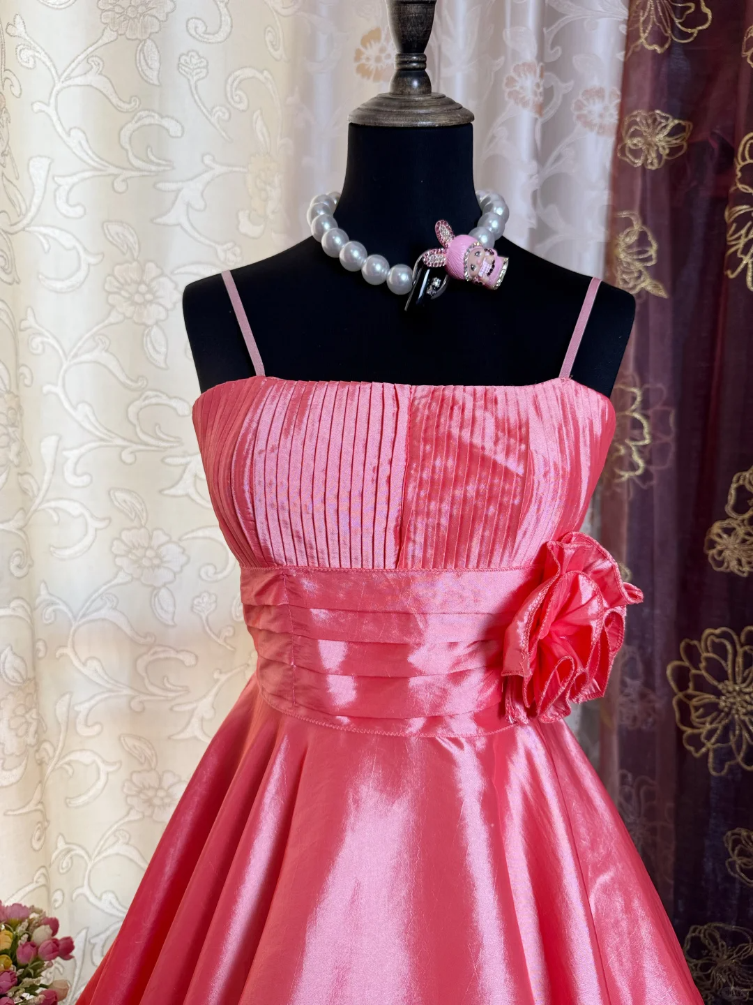 Pretty Spaghetti Straps Pink Satin A Line Homecoming Dress Short 21st Birthday Outfits With Flower