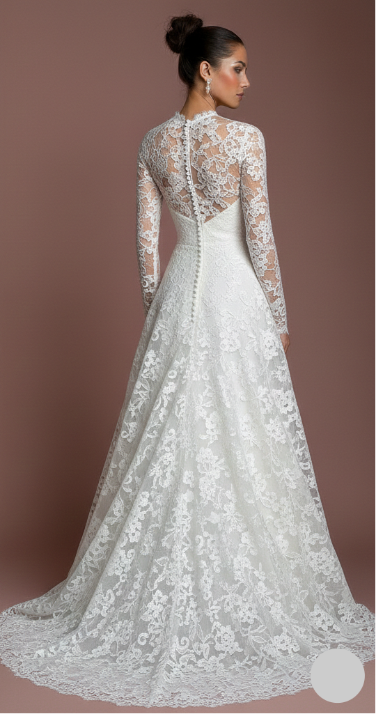 Floral Wedding Dress Subtle Long Embroidery Lace Bridal